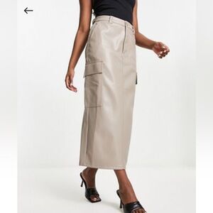 Faux Leather Cargo Midi Skirt